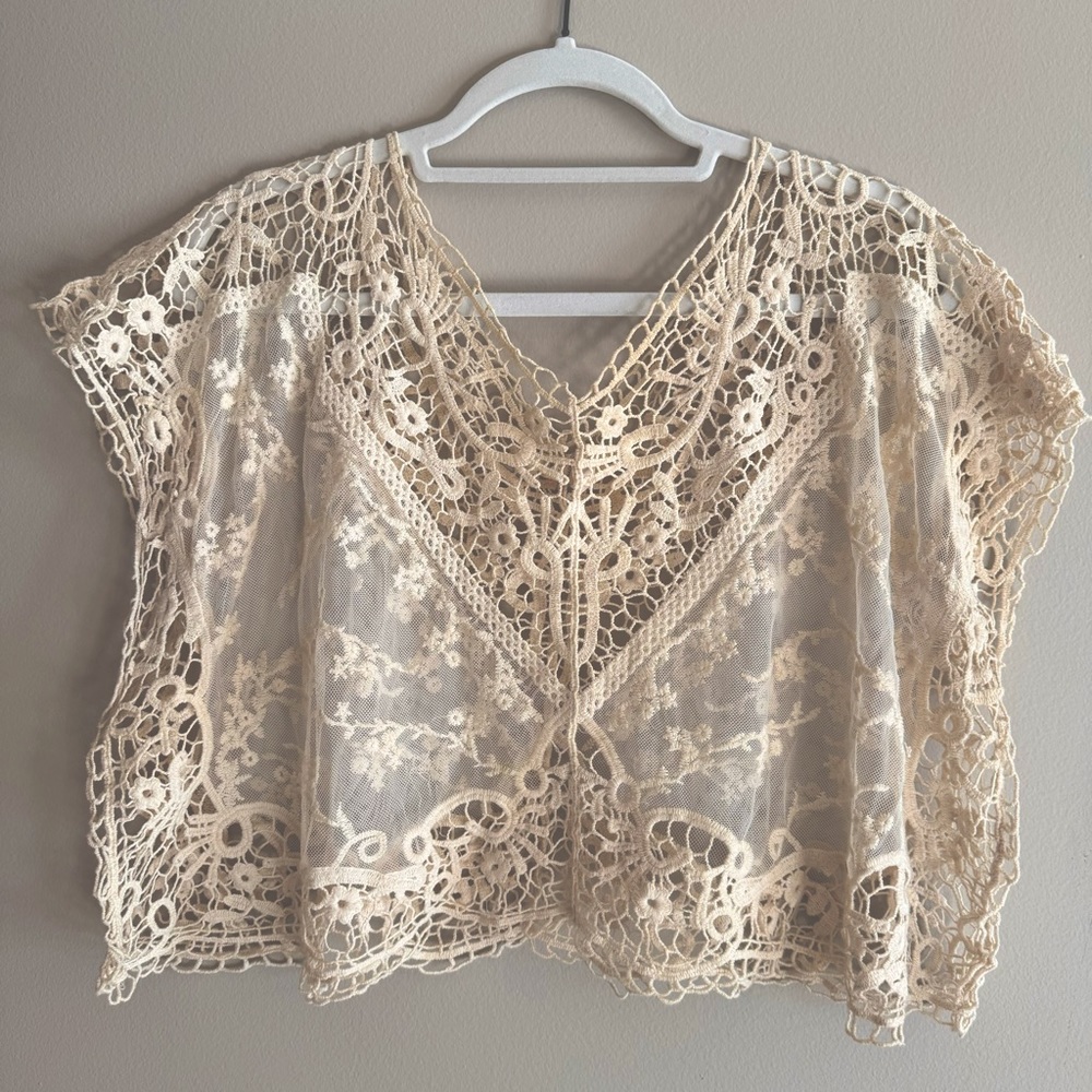Sheer Crochet-style Lace Boho Festival Crop Top